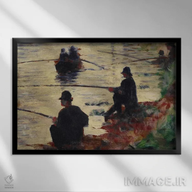 تابلو ماهیگیران اثر ژرژ سورا (نقاش نئوامپرسیونیست فرانسوی) - نمای قابدار مشکی