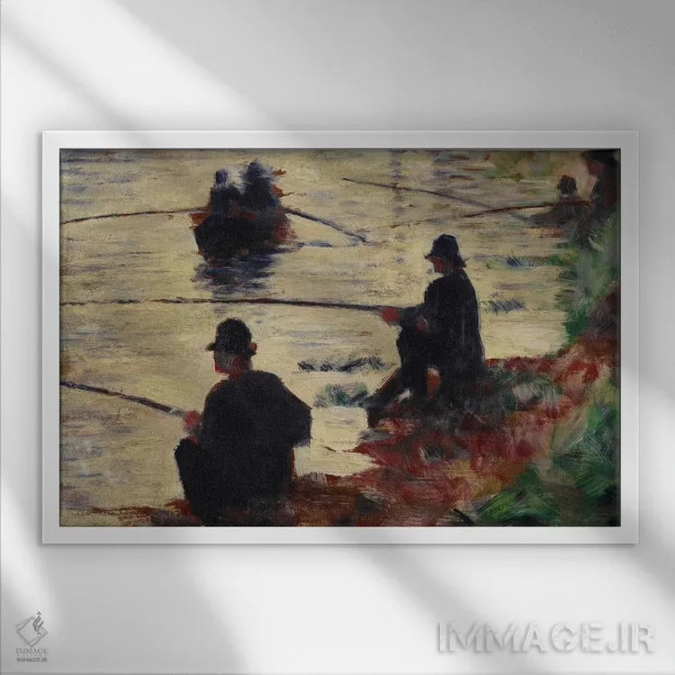 تابلو ماهیگیران اثر ژرژ سورا (نقاش نئوامپرسیونیست فرانسوی) - نمای قابدار سفید