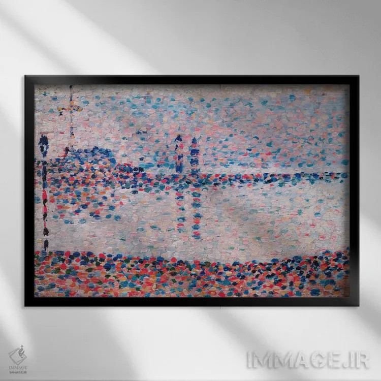 تابلو مطالعه برای کانال در گراولین (فرانسه) اثر ژرژ سورا (نقاش نئوامپرسیونیست فرانسوی) - نمای قابدار مشکی