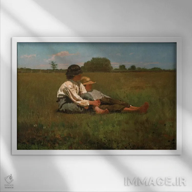 تابلو پسران در مرتع، ۱۸۷۴ اثر وینسلو هومر - نمای قابدار سفید