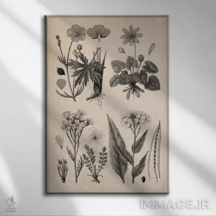 تابلو طرح گیاهی بریتانیایی جدید اثر هنرمند ناشناس - نمای روبهرو روی دیوار