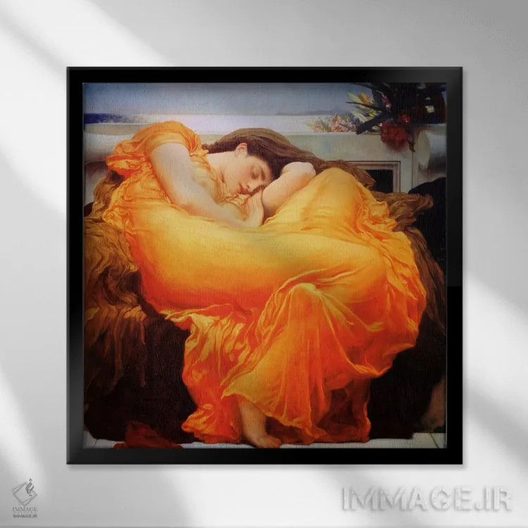 تابلو ژوئن شعلهور اثر فردریک لیتون (نقاش و مجسمهساز انگلیسی) - نمای قابدار مشکی