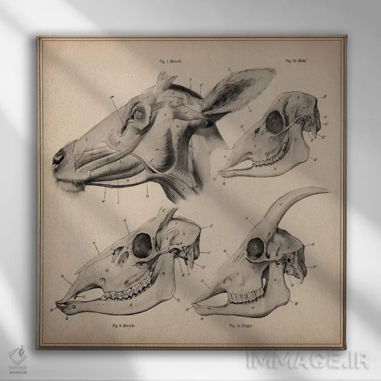 تابلو آناتومی جمجمه سر بز اثر هنرمند ناشناس - نمای روبهرو روی دیوار