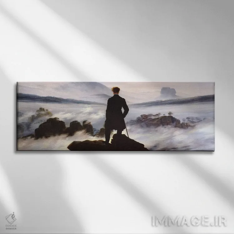 تابلو سرگردان بالای دریای مه اثر کاسپار داوید فریدریش (نقاش رمانتیک آلمانی) - نمای روبهرو روی دیوار