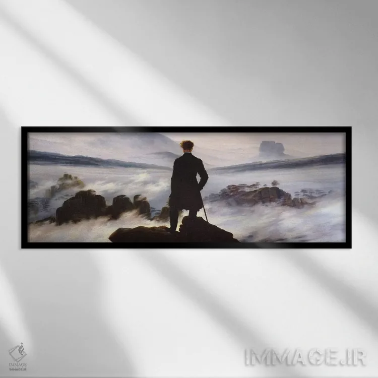 تابلو سرگردان بالای دریای مه اثر کاسپار داوید فریدریش (نقاش رمانتیک آلمانی) - نمای قابدار مشکی