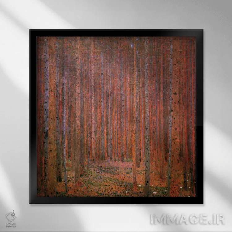 تابلو جنگل صنوبر ۱ اثر گوستاو کلیمت - نمای قابدار مشکی