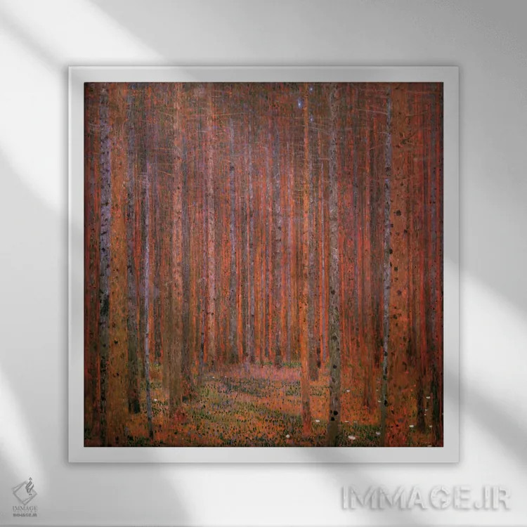 تابلو جنگل صنوبر ۱ اثر گوستاو کلیمت - نمای قابدار سفید