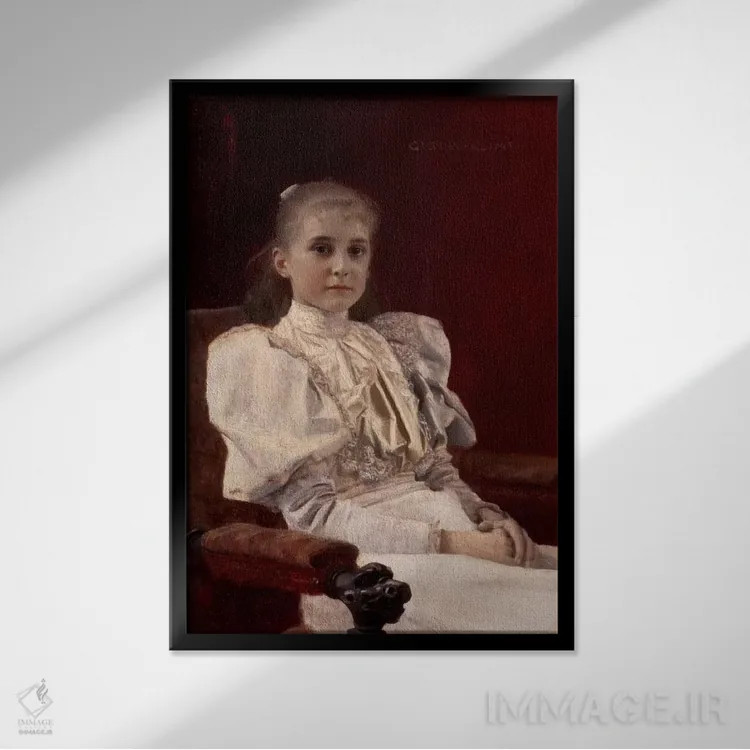 تابلو دختر جوان نشسته اثر گوستاو کلیمت - نمای قابدار مشکی