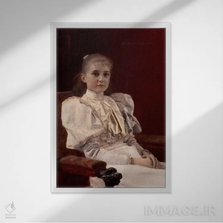 تابلو دختر جوان نشسته اثر گوستاو کلیمت - نمای قابدار سفید