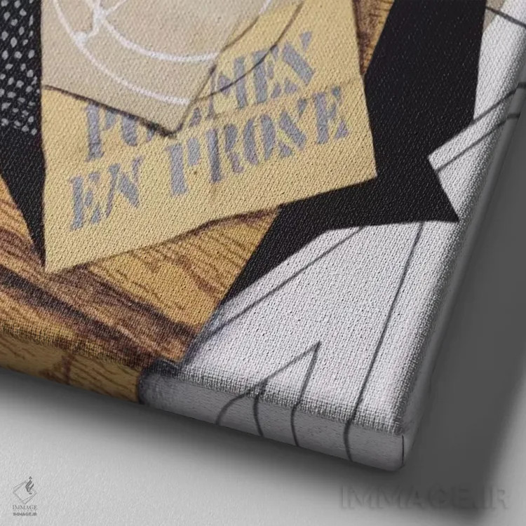 تابلو ترکیب با ویولن (عنوان آلمانی) اثر خوان گрис (نقاش کوبیست اسپانیایی) - نمای نزدیک بافت بوم