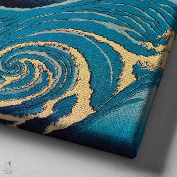 تابلو آوا، گردابهای ناروتو (استان آوا) اثر اوتاگاوا هیروشگه (نقاش و چاپگر ژاپنی اوکییو-ئه) - نمای نزدیک بافت بوم