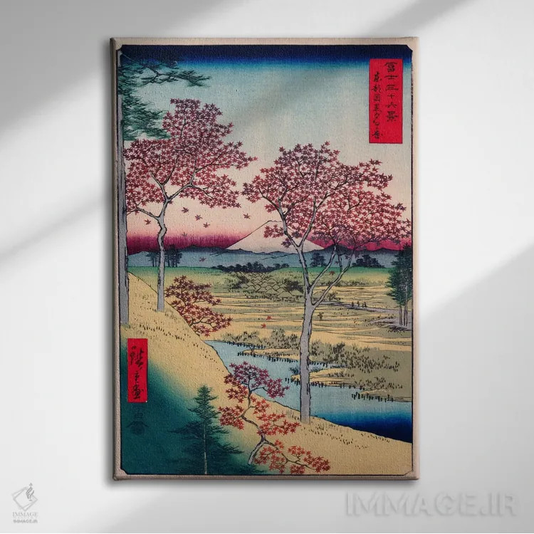 تابلو توکیو: یوهیگائوکا در منطقهٔ مِگورو اثر اوتاگاوا هیروشگه (نقاش و چاپگر ژاپنی اوکییو-ئه) - نمای روبهرو روی دیوار