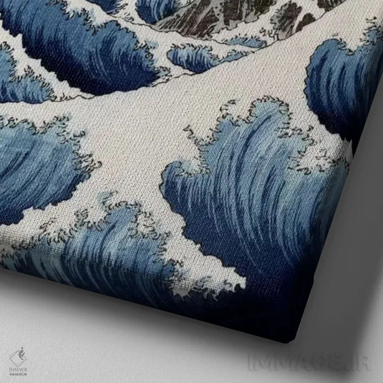 تابلو دریای ساتا در استان سوروگا اثر اوتاگاوا هیروشگه (نقاش و چاپگر ژاپنی اوکییو-ئه) - نمای نزدیک بافت بوم