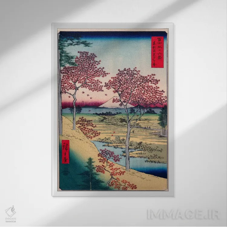 تابلو توکیو: یوهیگائوکا در منطقهٔ مِگورو اثر اوتاگاوا هیروشگه (نقاش و چاپگر ژاپنی اوکییو-ئه) - نمای قابدار سفید