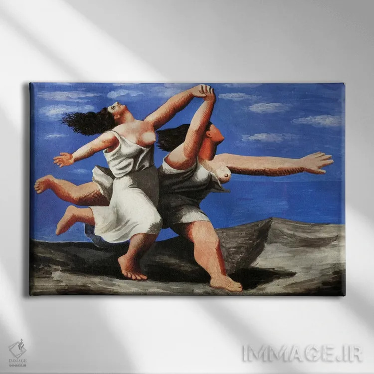 تابلو دو زن در حال دویدن کنار ساحل اثر پابلو پیکاسو - نمای روبهرو روی دیوار