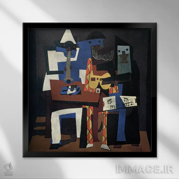 تابلو سه نوازنده اثر پابلو پیکاسو - نمای قابدار مشکی