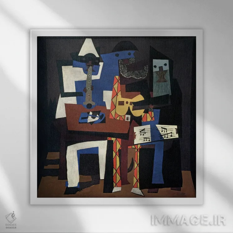 تابلو سه نوازنده اثر پابلو پیکاسو - نمای قابدار سفید