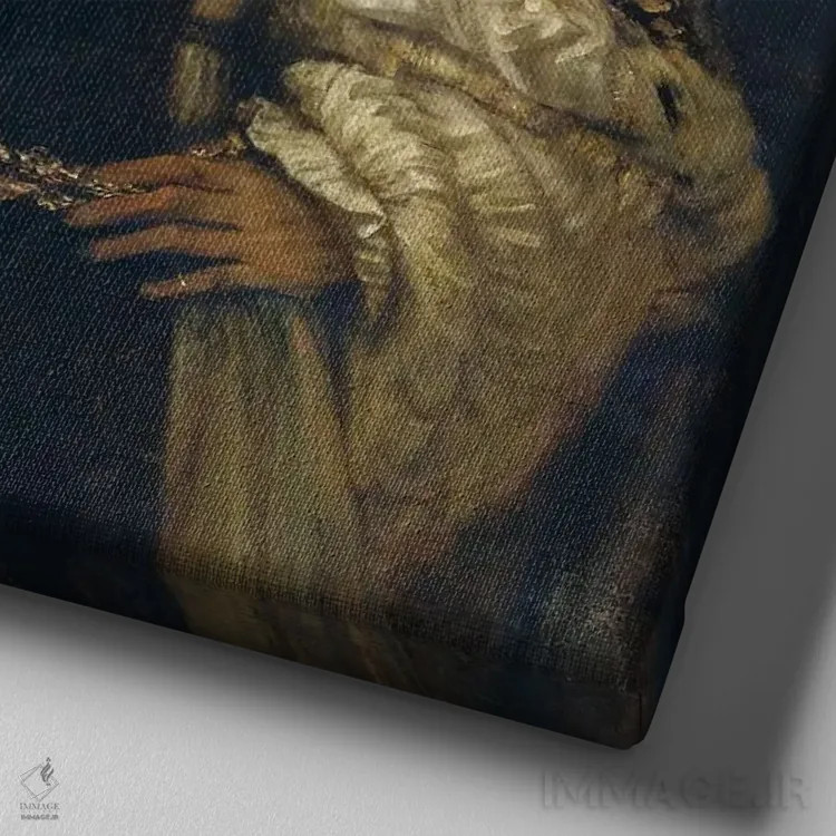 تابلو ارسطو در حال تأمل بر سردیس هومر اثر رمبرانت فان رَین (نقاش بزرگ هلندی) - نمای نزدیک بافت بوم