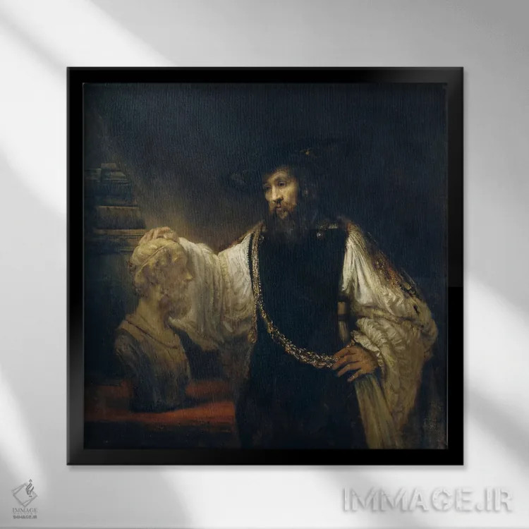 تابلو ارسطو در حال تأمل بر سردیس هومر اثر رمبرانت فان رَین (نقاش بزرگ هلندی) - نمای قابدار مشکی