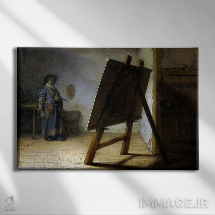 تابلو هنرمند در آتلیه اثر رمبرانت فان رَین (نقاش بزرگ هلندی) - نمای روبهرو روی دیوار