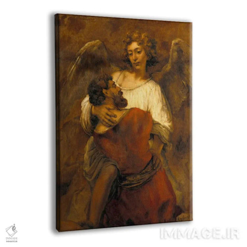 تابلو یعقوب در حال کشتی گرفتن با فرشته اثر رمبرانت فان رَین (نقاش بزرگ هلندی) - نمای پرسپکتیو محصول