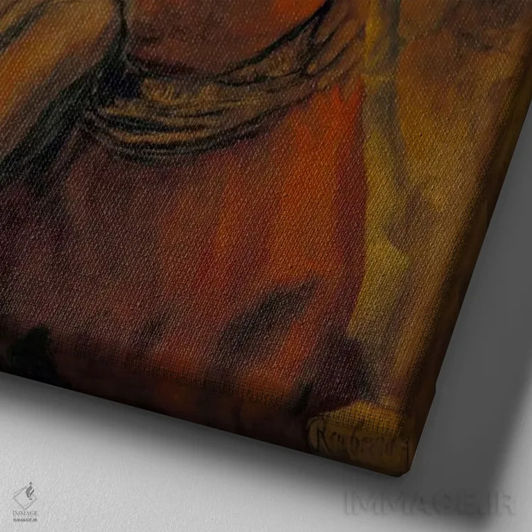 تابلو یعقوب در حال کشتی گرفتن با فرشته اثر رمبرانت فان رَین (نقاش بزرگ هلندی) - نمای نزدیک بافت بوم