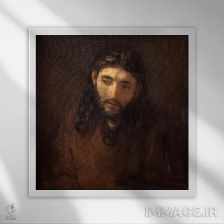 تابلو سر مسیح اثر رمبرانت فان رَین (نقاش بزرگ هلندی) - نمای قابدار سفید