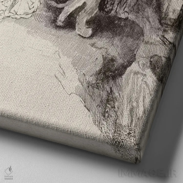 تابلو سن ژروم در حال مطالعه در مناظر ایتالیا اثر رمبرانت فان رَین (نقاش بزرگ هلندی) - نمای نزدیک بافت بوم