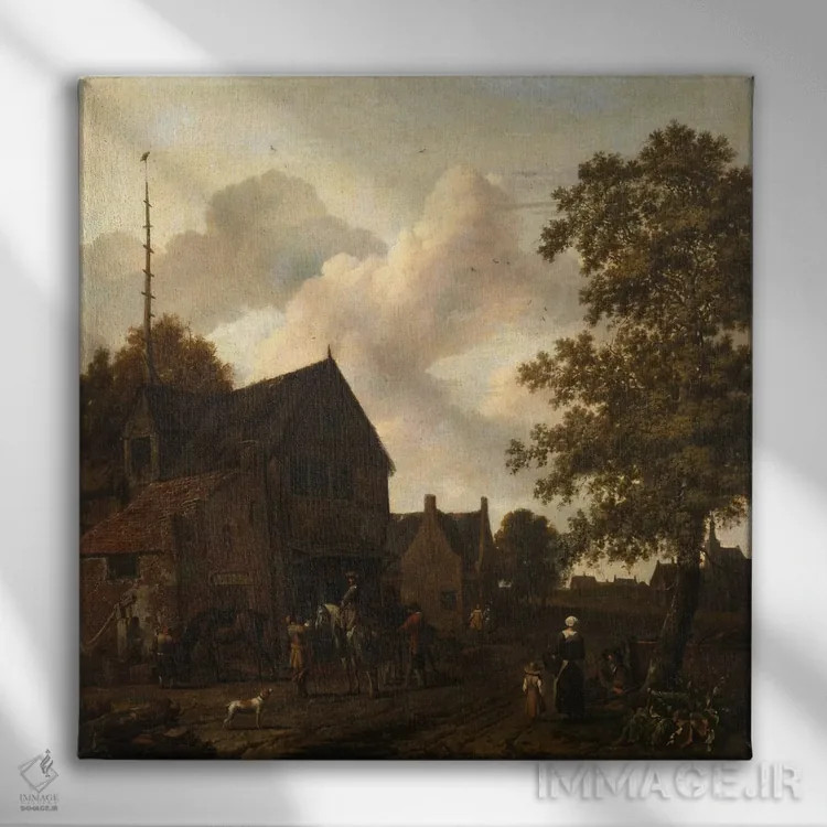 تابلو محل توقف اثر امانوئل مورانت (نقاش هلندی) - نمای روبهرو روی دیوار