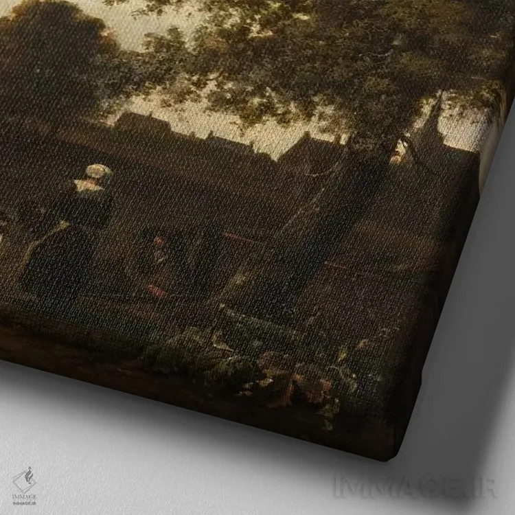 تابلو محل توقف اثر امانوئل مورانت (نقاش هلندی) - نمای نزدیک بافت بوم