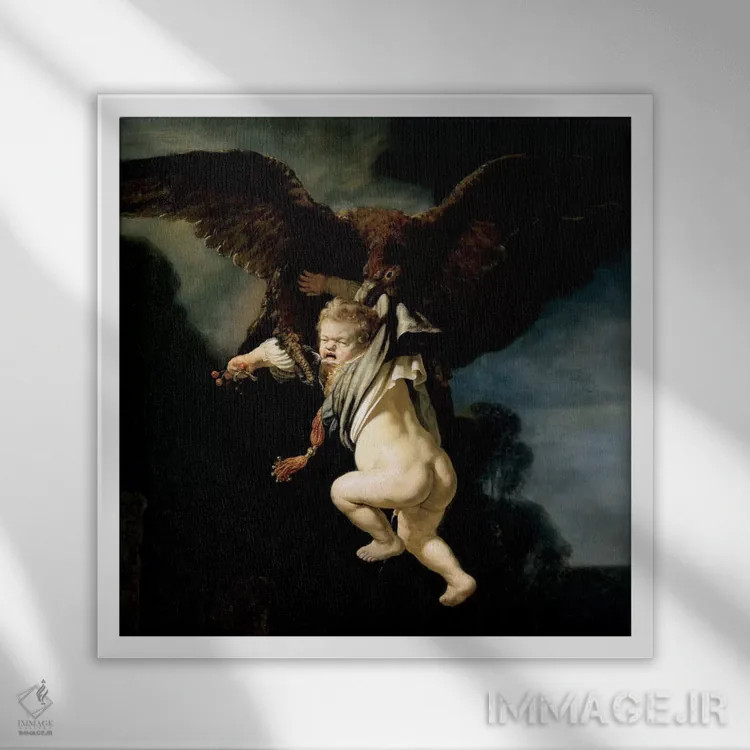 تابلو ربوده شدن گانیمد اثر رمبرانت فان رَین (نقاش بزرگ هلندی) - نمای قابدار سفید