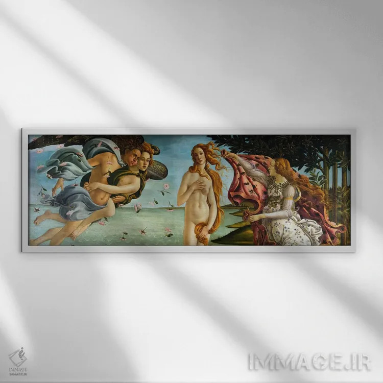 تابلو تولد ونوس اثر ساندرو بوتیچلی (نقاش رنسانس ایتالیا) - نمای قابدار سفید