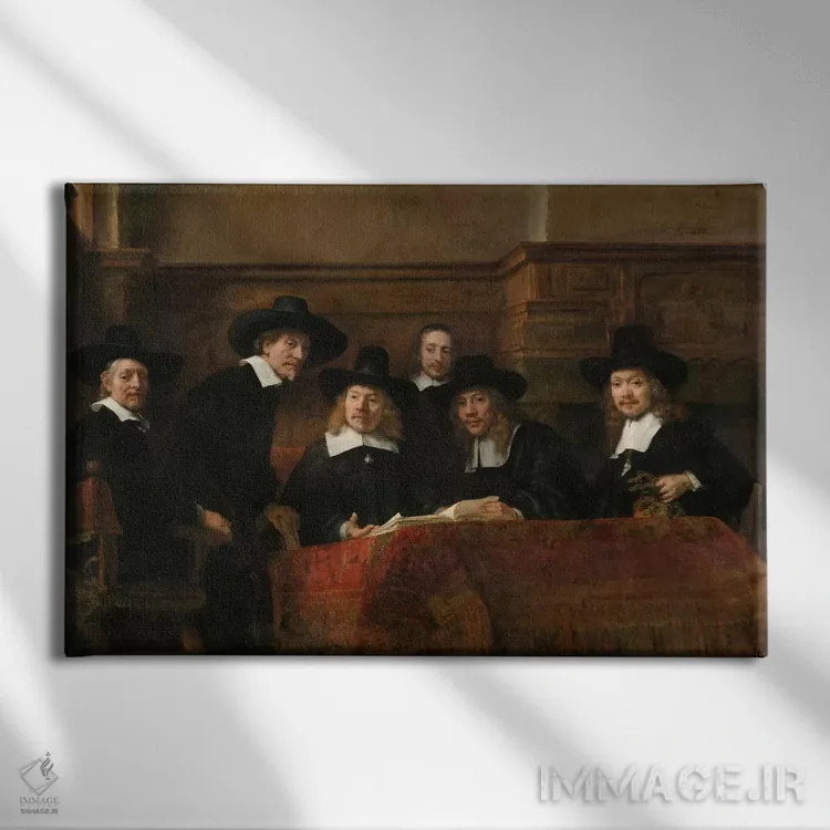 تابلو نمایندگان صنف پارچهفروشان اثر رمبرانت فان رَین (نقاش بزرگ هلندی) - نمای روبهرو روی دیوار