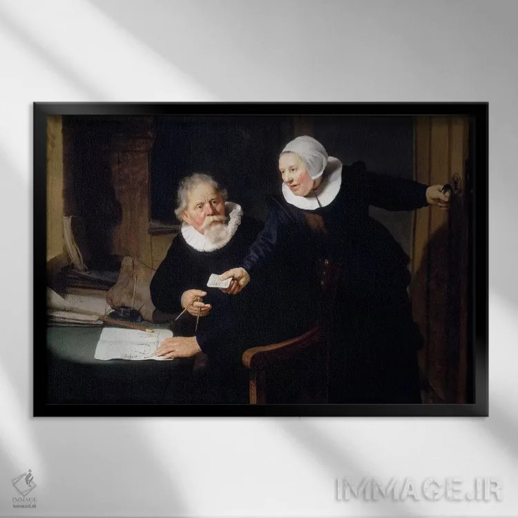تابلو کشتیساز و همسرش اثر رمبرانت فان رَین (نقاش بزرگ هلندی) - نمای قابدار مشکی