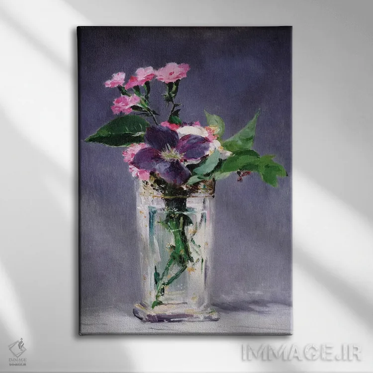 تابلو گل راگد رابین و یاس کبود اثر ادوارد مانه (نقاش معروف فرانسوی) - نمای روبهرو روی دیوار