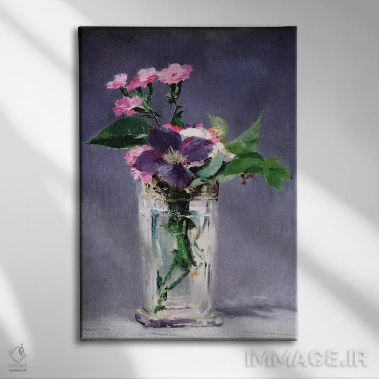 تابلو گل راگد رابین و یاس کبود اثر ادوارد مانه (نقاش معروف فرانسوی) - نمای روبهرو روی دیوار