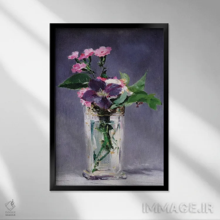 تابلو گل راگد رابین و یاس کبود اثر ادوارد مانه (نقاش معروف فرانسوی) - نمای قابدار مشکی