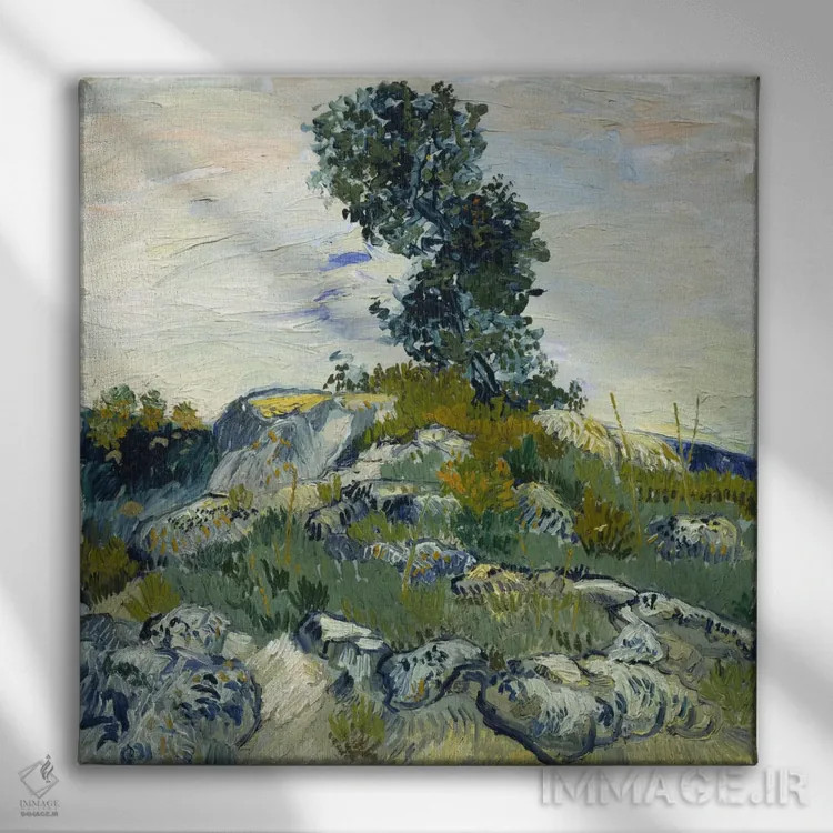 تابلو صخرهها اثر ونسان ون گوگ (نقاش مشهور هلندی پستامپرسیونیسم) - نمای روبهرو روی دیوار