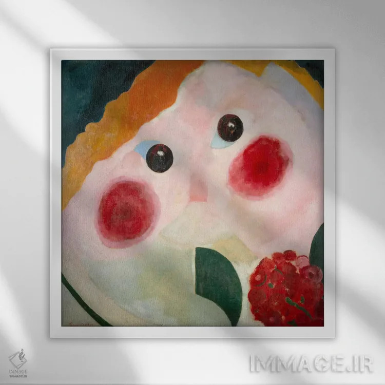 تابلو دختر با گل آلاله اثر تئو فان دوسبورخ (هنرمند مدرنیست هلندی) - نمای قابدار سفید