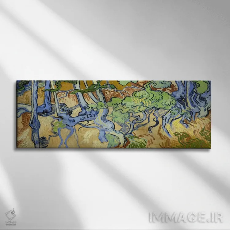 تابلو ریشههای درخت اثر ونسان ون گوگ (نقاش مشهور هلندی پستامپرسیونیسم) - نمای روبهرو روی دیوار