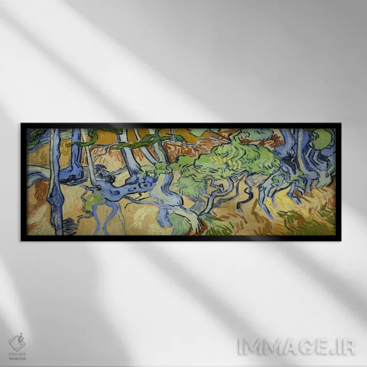 تابلو ریشههای درخت اثر ونسان ون گوگ (نقاش مشهور هلندی پستامپرسیونیسم) - نمای قابدار مشکی