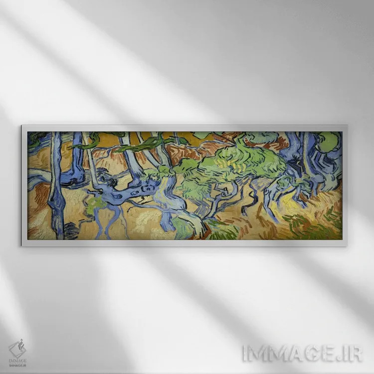 تابلو ریشههای درخت اثر ونسان ون گوگ (نقاش مشهور هلندی پستامپرسیونیسم) - نمای قابدار سفید