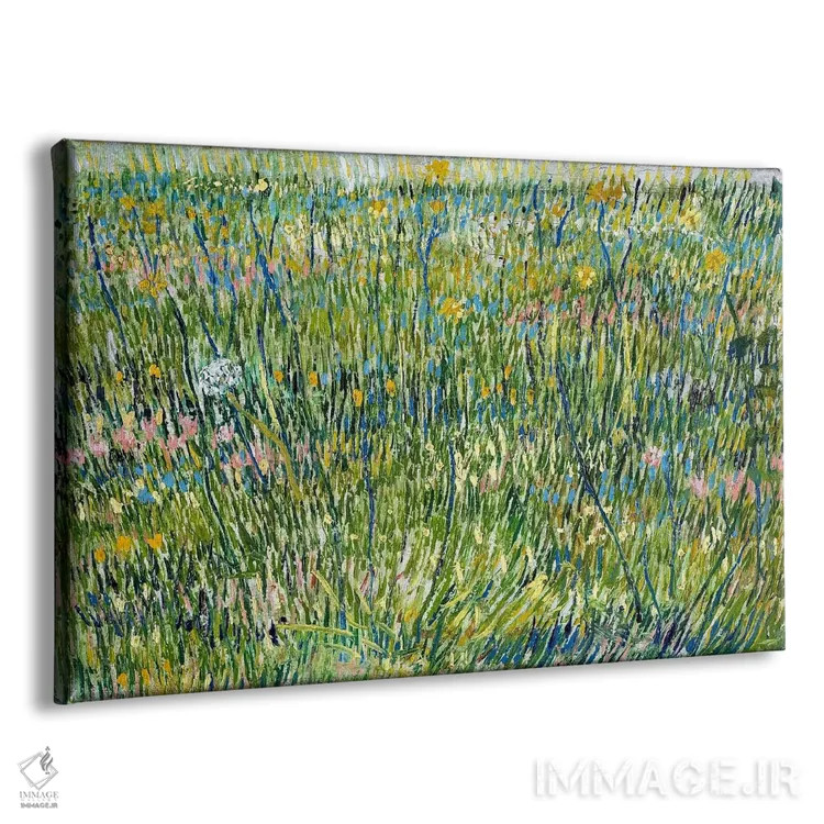 تابلو قطعهای از چمن اثر ونسان ون گوگ (نقاش مشهور هلندی پستامپرسیونیسم) - نمای پرسپکتیو محصول