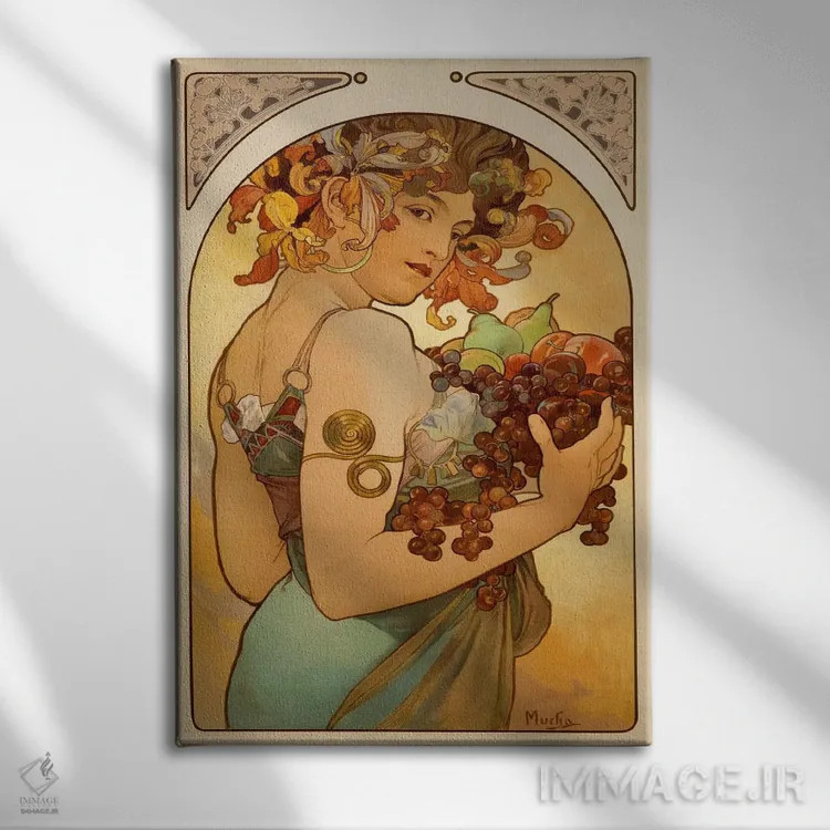 تابلو میوه اثر آلفونس موخا (هنرمند آرت نووی چک) - نمای روبهرو روی دیوار