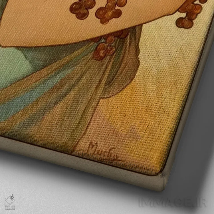 تابلو میوه اثر آلفونس موخا (هنرمند آرت نووی چک) - نمای نزدیک بافت بوم