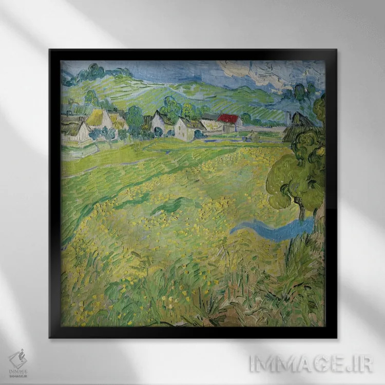 تابلو وسنو در اوور اثر ونسان ون گوگ (نقاش مشهور هلندی پستامپرسیونیسم) - نمای قابدار مشکی