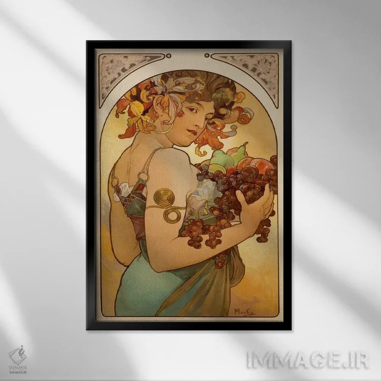 تابلو میوه اثر آلفونس موخا (هنرمند آرت نووی چک) - نمای قابدار مشکی