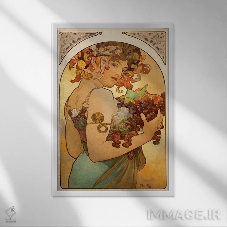 تابلو میوه اثر آلفونس موخا (هنرمند آرت نووی چک) - نمای قابدار سفید