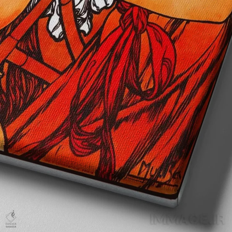 تابلو دوچرخهٔ پرفکتا (تبلیغات قدیمی) اثر آلفونس موخا (هنرمند آرت نووی چک) - نمای نزدیک بافت بوم