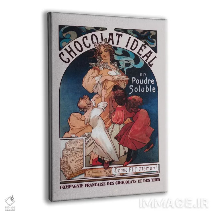 تابلو شکلات ایدئال (عنوان فرانسوی، تبلیغات) اثر آلفونس موخا (هنرمند آرت نووی چک) - نمای پرسپکتیو محصول